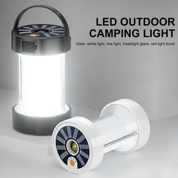 Fierbinte Solara Felinar Camping Light Iluminat Exterior Reîncărcabilă Lampă Lanterna Cort Consumabile Echipamente Bec Lumini Portabile - Imagine 1  