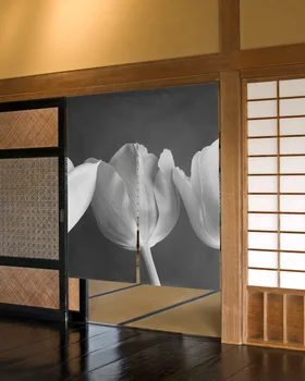 Floare De Lalea Alb Și Negru Scurt, Ușa De La Bucătărie Cortina Stil Japonez Cafe Restaurant Decor Partiție Cortina - Imagine 1  