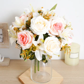 Flori artificiale de Trandafir Crin Nunta Toamna Esențiale Ziua Îndrăgostiților Fals Planta Petrecere Flori de Perete Aranjament Decor Acasă - Imagine 1  