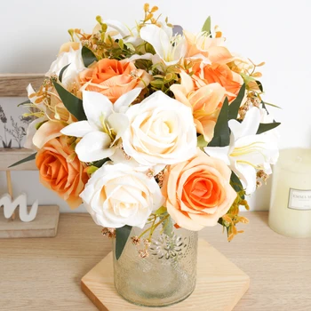 Flori artificiale de Trandafir Crin Nunta Toamna Esențiale Ziua Îndrăgostiților Fals Planta Petrecere Flori de Perete Aranjament Decor Acasă - Imagine 2  