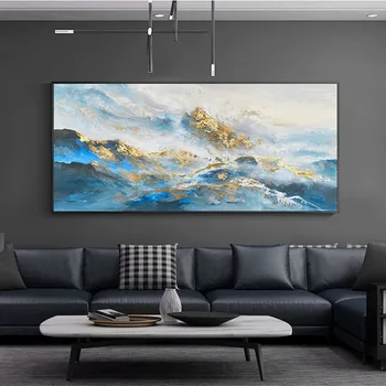 Frumos peisaj pictura pe perete de decor pentru casa Handmade abstarct pictura in ulei pe panza munti de aur de imagine pentru camera de zi - Imagine 1  