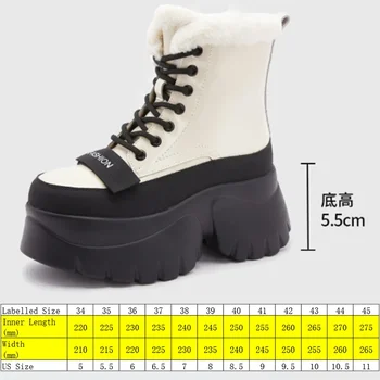 Fujin 4cm nou Brevet Microfibre din Piele de Capitonat pe Platforma Wedge Iarna Pluș Femei Primavara Cald Durabil Glezna Cizme Pantofi de Toamnă - Imagine 2  