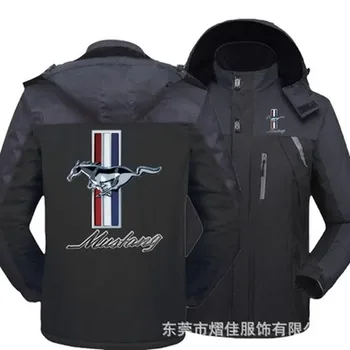 Geaca de iarna Barbati pentru Mustang logo-ul Gros de Catifea Strat Cald de sex Masculin Windproof cu Gluga Sacouri Casual Alpinism Palton C - Imagine 1  