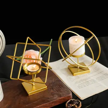 Geometrice Suport Lumanare Vintage Din Metal Suport De Lumină Ceai Pentru Acasă Decorare Masă De Lumanari De Nunta Living Decor De Crăciun - Imagine 1  
