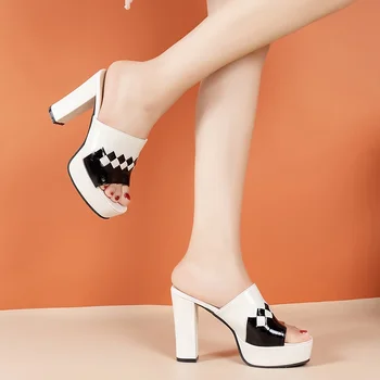 Gros Primer Pu Piele Culoare Strat Sandale Femei Tocuri Confortabile Superficial de Moda de Bază Simplu Stil de Profesionist - Imagine 2  