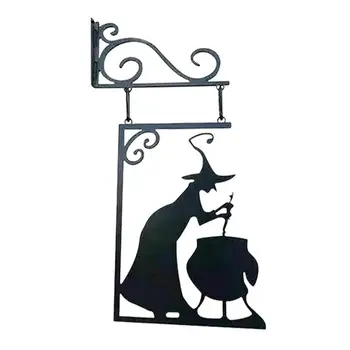 Halloween-Ul Agățat De Metal De Epocă Vrăjitoare Forma Fonta Grădină Colț Semn Vrăjitoare Misterios Statuie Fantomă Ușă Decor De Halloween - Imagine 2  