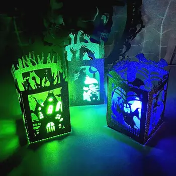 Halloween-ul Paper Lantern Halloween LED Lantern Ornament Halloween Hârtie Lampa de Noapte de Petrecere Lampa lumini Decorative Pentru Gradina Interioara - Imagine 2  