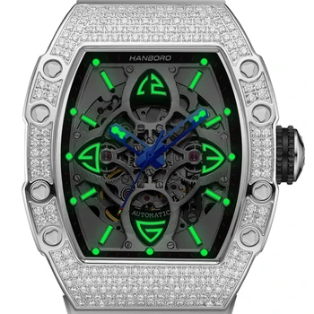 HANBORO Bărbați Ceasuri Automate de Lux ceas Mecanic pentru bărbați Luminos Schelet Bena Cazul Moda Om Elegant Ceas de mână - Imagine 2  