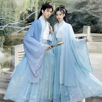 Hanfu de vară pentru bărbați stil Chinezesc este super zână talie inalta fusta costum Han element de mare maneca cămașă de mătase Hanfu femei. - Imagine 1  