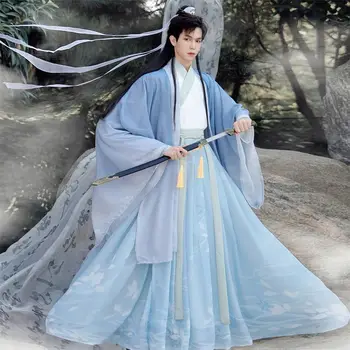 Hanfu de vară pentru bărbați stil Chinezesc este super zână talie inalta fusta costum Han element de mare maneca cămașă de mătase Hanfu femei. - Imagine 2  