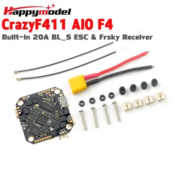 Happymodel CrazyF411 AIO F4 2-4S Zbor Controller w/ Built-in de 20A BL_S ESC & Receptor Frsky pentru Scobitoare RC Drone FPV Racing - Imagine 1  