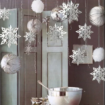 Iarna Agățat de Crăciun Fulg de nea Decoratiuni,6PCS 3D Mari Fulgi de zăpadă din Hârtie Agățat de Decor pentru Craciun Petrecere de Anul Nou Acasă - Imagine 2  