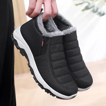 Iarna Barbati Pantofi de Bumbac 2024 Nou Cald Toc Plat Anti-Alunecare, Rezistent în Vârstă Pantofi Casual Zăpadă Confort femei Cizme Rezistente la Uzură - Imagine 1  