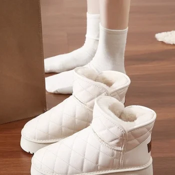 Iarna Bumbac Pantofi pentru Femei de Moda Ține de Cald, Plus Catifea Platforma de Alunecare pe Zăpadă Cizme pentru Femei Casual în aer liber Pantofi de Mers pe jos - Imagine 2  