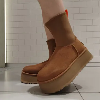 Iarna Platforma Femeie Glezna Cizme de Moda Side Zip Doamnelor Elegante Fund Gros Cizme Scurte Pantofi de Iarnă Scurt de Pluș Femei Boot - Imagine 2  