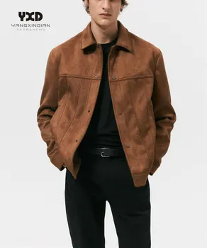 Jachete de piele de căprioară pentru Bărbați Haine de Brand Cămilă Rever Guler de Sacou Om Solid de Culoare Slant Buzunare Topuri Mens Geaca de Iarna Barbati Haine - Imagine 1  