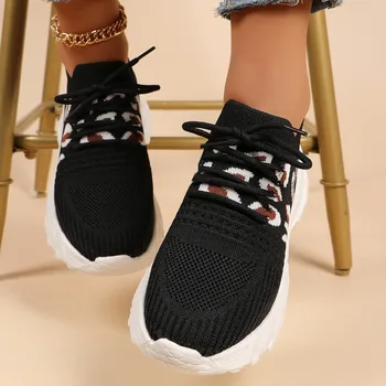 La mijlocul Toc Dantelă-up Adidași Tesatura de Bumbac Amestecat Culori Doamnelor Pantofi de 2024 de Vânzare la Cald de Primăvară/Toamnă Leopord Femei Vulcaniza Pantofi - Imagine 1  