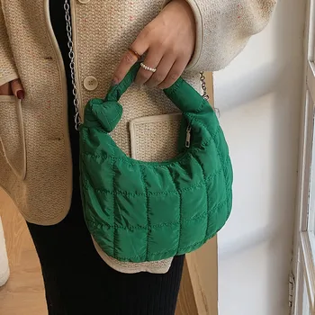 Lanțul de Femei de Saci de Umăr Designer Lady Genți de mână mici, de Lux Moale Crossbody Sac de Tesatura de Bumbac Căptușit Tote Jos jacheta, geanta verde - Imagine 2  
