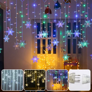 LED-uri de Crăciun Fulg de nea Cortina Șir Lumina De Trei Culori Partid European Home Decor de Crăciun Cadou de Crăciun Navidad 2023 - Imagine 1  