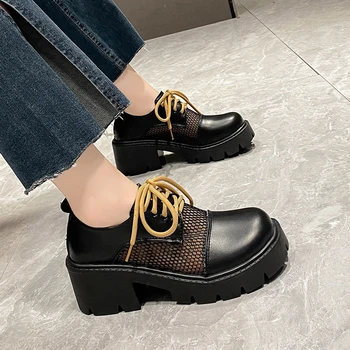 Lolita Pantofi Fată Japoneză Platforma Tocuri Negru, De Mare De Moda Rotund Toe Mary Jane Pentru Femei Brevet Faux Din Piele Student Cosplay Pantofi - Imagine 1  