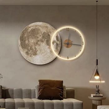 Luna cameră de zi ceas de perete modern, minimalist creative restaurant ceas acasă mut lampa de perete ceas de perete - Imagine 1  