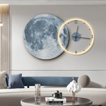 Luna cameră de zi ceas de perete modern, minimalist creative restaurant ceas acasă mut lampa de perete ceas de perete - Imagine 2  