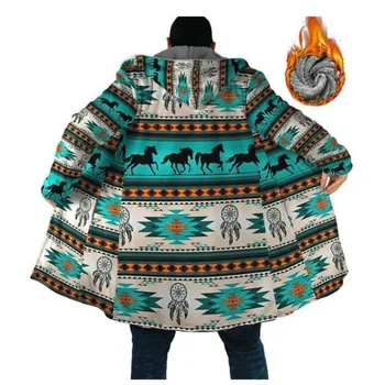Mens Jachete de Iarnă și Haine Tribale Grafice Tradiționale Model de Cald Îngroșa Hanorac cu Fermoar Lung Hanorace Fleece de sex Masculin de Îmbrăcăminte - Imagine 2  