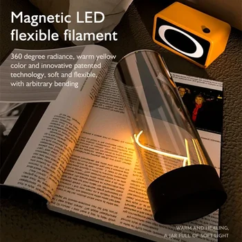 Minimalist Magnetic cu Acumulator Lampă de Masă,LED Masă Lampă cu Incandescență Mobile Noptieră Lumina,3 Niveluri de Atingere Estompat Exigibilă Lampa - Imagine 2  
