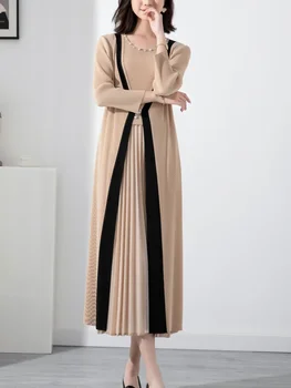 Miyake Cutat Rochie Vrac Femei Primavara 2022 Nou Slim Slim Sens de Design de Moda Contrast Fals Două piese Midi Rochii - Imagine 1  
