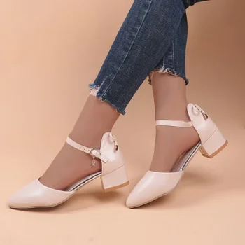 Moda coreeană a Subliniat Toe Pompe de Femei 2024 Primăvară Nouă Toc Pătrat Confortabil Doamnelor Pantofi Rochie Simpla de Birou Doamnelor Pantofi - Imagine 1  