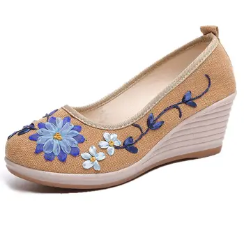 Moda Greutate De Lumină Confort Primăvară & Vară Pană Călcâi Pompe Doamna Casual Albastru Florale Anti Skid Pantofi Sapatos Femininas C101 - Imagine 1  