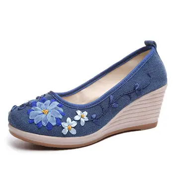 Moda Greutate De Lumină Confort Primăvară & Vară Pană Călcâi Pompe Doamna Casual Albastru Florale Anti Skid Pantofi Sapatos Femininas C101 - Imagine 2  