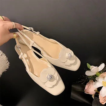 Moda INS Vânzare Fierbinte Sandale de Vară cu Flori Femei Pantofi Gros Toc mic Square Toe Pompe de adâncime mică de Curea Cataramă încăltăminte într-Femme - Imagine 1  