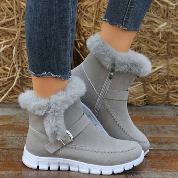 Moda Noua Cizme pentru Femei de Înaltă Calitate Femei Cizme de Zăpadă din Bumbac Confortabil Pantofi de Pluș piele de Căprioară Cizme Jumătatea Vițel Ușor Botines - Imagine 1  