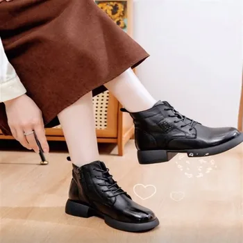Moda Retro Glezna Cizme pentru Femei 2024 Panta Toc Gros Cizme Femei Panta Toc Gros Cizme pentru Femei Pantofi Loafer - Imagine 2  