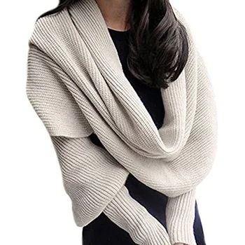 Moda Tricotate Eșarfă pentru Femei Calde de Toamna Iarna Șal Monocrom Maneca Eșarfă - Imagine 2  