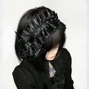 Moda Întuneric Stilul Punk Noi Pălării de Piele Papion Frizură Păr pentru Femei Accesorii Vintage Stil Japonez Banda de Păr pentru Doamna - Imagine 1  