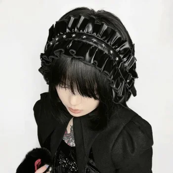 Moda Întuneric Stilul Punk Noi Pălării de Piele Papion Frizură Păr pentru Femei Accesorii Vintage Stil Japonez Banda de Păr pentru Doamna - Imagine 2  