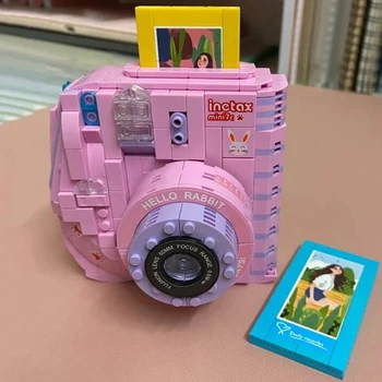 Model 3D DIY Mini Blocuri Caramizi de constructie Digital Aparat Polaroid Iepure Roz Aparat Foto de Jucărie Pentru Copii - Imagine 2  
