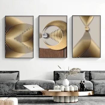 Modern Abstract de Aur Geometrice Postere si Printuri de Lux Arta de Perete Poze Panza Pictura pentru Camera de zi Dormitor Decor Acasă - Imagine 1  