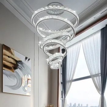Modern Inel de Cristal de la Distanță de Lux Candelabru de Iluminat Scara cu LED Lampa Villa Mare de Cristal Pandantiv Lampa Decor Acasă Corpuri de iluminat - Imagine 1  