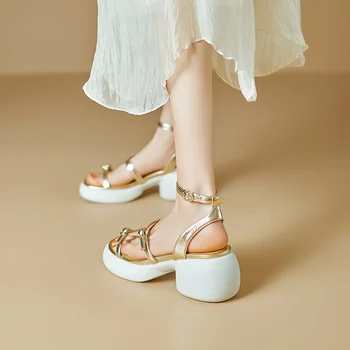 MORAZORA 2023 Noi din Piele Pantofi Sandale Casual Ladies Cataramă Pantofi Platforma Tocuri Groase Sandale pentru Femei - Imagine 2  