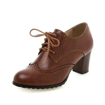 New Sosire Tocuri Inalte Femei Dantela Sus Pompe Rotund Toe Încălțăminte Birou Doamnelor Pantofi Oxfords Moda Catâri Pantofi Feminimo Confortabil - Imagine 1  