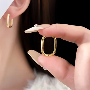 Nișă Design Minimalist de Culoare de Aur Ovale Hoop Cercei pentru Femei de Moda Simplu de Cupru, Bijuterii din Metal Accesoriu - Imagine 2  
