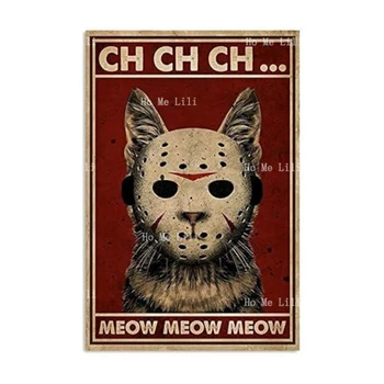 Noete Groază Jason Pisica Miau Metal Poster De Perete Decor Pentru El Țara De Origine Epocă Tin Semn De Decorare Perete - Imagine 1  