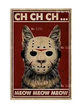 Noete Groază Jason Pisica Miau Metal Poster De Perete Decor Pentru El Țara De Origine Epocă Tin Semn De Decorare Perete - Imagine 2  