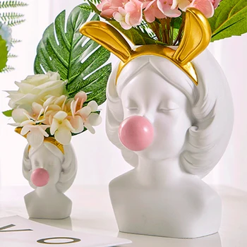 Nordic rășină vaza alb ghiveci de flori fată drăguță suflare bule sculpturii Moderne, creative, decor acasă avatar vaza Desktop decor. - Imagine 1  
