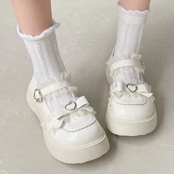 Noua Platforma Flashion Pantofi pentru Femei din Piele de Brevet Dantela Pompe de Curea Glezna Femeie Albă Indesata Lolita Pantofi - Imagine 1  