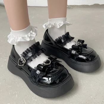Noua Platforma Flashion Pantofi pentru Femei din Piele de Brevet Dantela Pompe de Curea Glezna Femeie Albă Indesata Lolita Pantofi - Imagine 2  