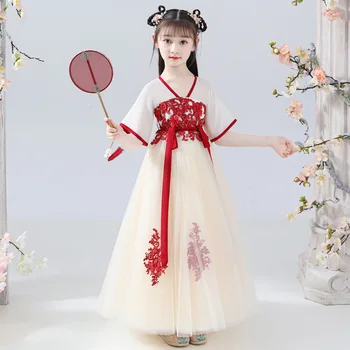 Noul Puști Vechi De Broderie Stil Chinezesc Hanfu Maneci Scurte Cosplay Costum Fată Petrecere Seara De Performanță Arată Printesa Fusta  - Imagine 2  